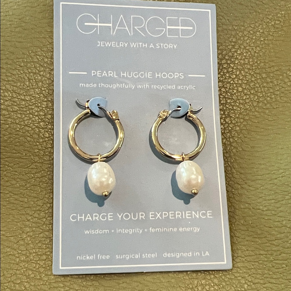 Gold Pearl Huggie Hoops